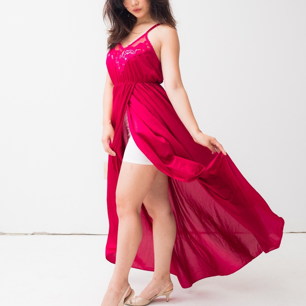 Photoshoot Satin Lace Split Maternity Dress